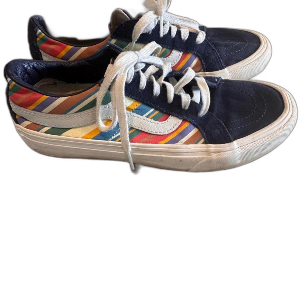 Vans Old Skool Multi Color Diagonal Stripe Navy Blue Suede Low Top Sneakers